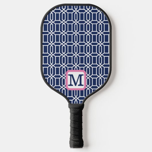 Raquette De Pickleball Monogramme d'octogone blanc de Preppy Navy (Recto)