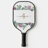 Raquette De Pickleball Monogramme écriture Eucalyptus Verdure Violet (Verso)