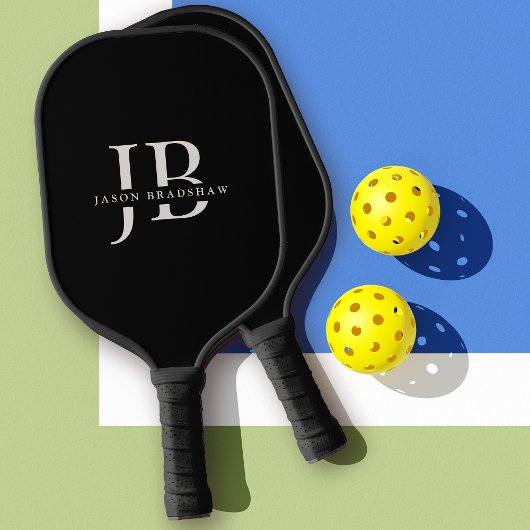 Raquette De Pickleball Monogramme élégant classique et nom noir