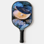 Raquette De Pickleball Monogramme élégant d'huîtres Blue Pearl (Verso)