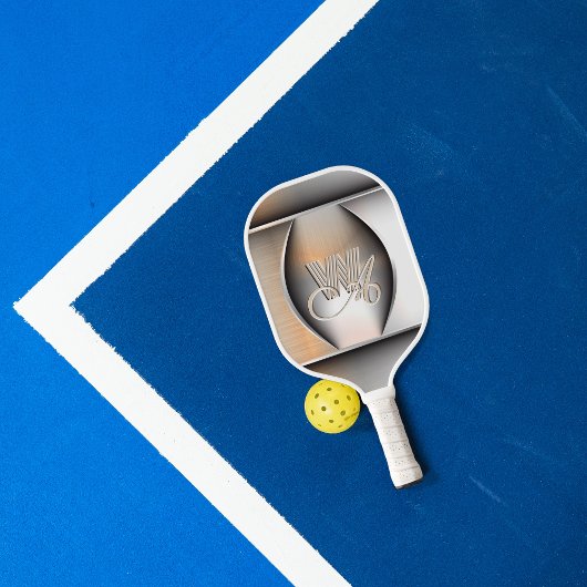 Raquette De Pickleball monogramme en acier brossé brillant