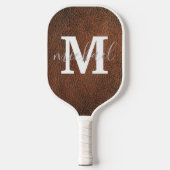Raquette De Pickleball monogramme en cuir marron élégant personnalisé (Recto)