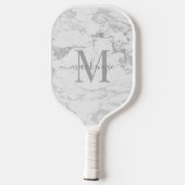 Raquette De Pickleball Monogramme en marbre argenté de luxe (Verso)