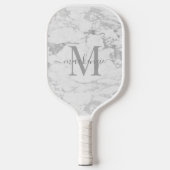 Raquette De Pickleball Monogramme en marbre argenté de luxe (Recto)