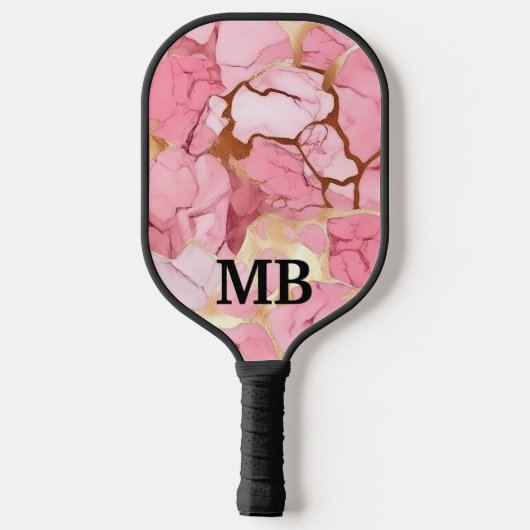 Raquette De Pickleball Monogramme en marbre d'encre rose pâle (Verso)