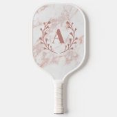 Raquette De Pickleball Monogramme en marbre rose Filles personnalisées in (Recto)