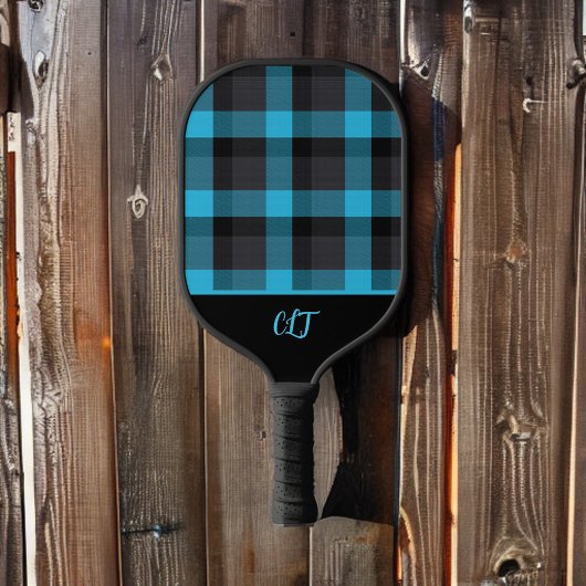 Raquette De Pickleball Monogramme en plastique turquoise foncé et noir de