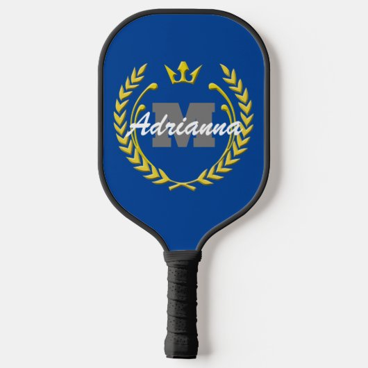Raquette De Pickleball Monogramme et nom de la couronne de victoire BlueB (Verso)