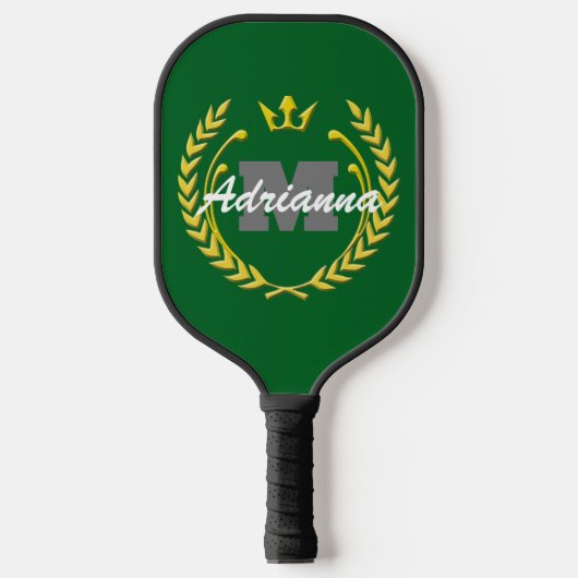 Raquette De Pickleball Monogramme et nom de la couronne de victoire Green (Recto)