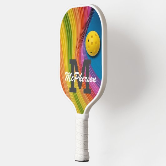 Raquette De Pickleball Monogramme et nom de Rainbow Wave Pickleball (Gauche)