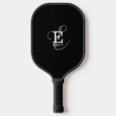 Raquette De Pickleball Monogramme et nom de script noir élégant (Recto)