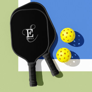 Raquette De Pickleball Monogramme et nom de script noir élégant