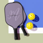 Raquette De Pickleball Monogramme et nom du script stylé violet