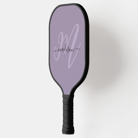 Raquette De Pickleball Monogramme et nom du script stylé violet (Gauche)