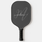 Raquette De Pickleball Monogramme et nom du script stylish gris neutre (Recto)