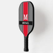 Raquette De Pickleball Monogramme et nom en gras, Gris rouge et Gris noir (Gauche)