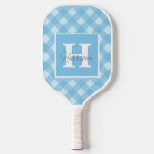Raquette De Pickleball Monogramme et nom En vichy bleu personnalisés (Recto)
