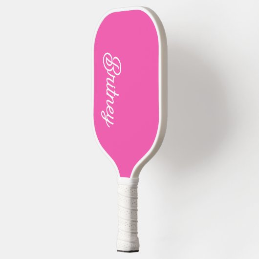 Raquette De Pickleball Monogramme et nom personnalisés Hot Pink moderne (Gauche)