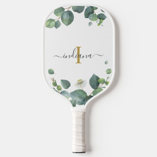 Raquette De Pickleball Monogramme Eucalyptus Initial Botanique Nom (Recto)