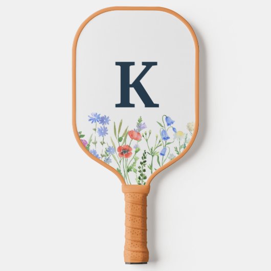 Raquette De Pickleball Monogramme Fleur sauvage aquarelle (Recto)