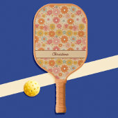 Raquette De Pickleball Monogramme floral rétro personnalisé