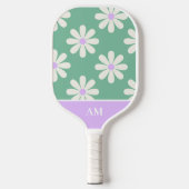 Raquette De Pickleball Monogramme floral rétro unique vert & lavande (Recto)