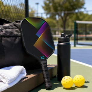 Raquette De Pickleball Monogramme Géométrique Néon Noir Élégant