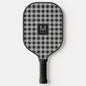 Raquette De Pickleball Monogramme Gingham Noir & Blanc Moderne Établie (Recto)