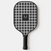 Raquette De Pickleball Monogramme Gingham Noir & Blanc Moderne Établie (Verso)