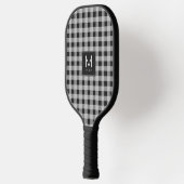 Raquette De Pickleball Monogramme Gingham Noir & Blanc Moderne Établie (Gauche)