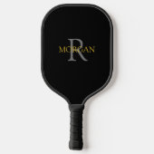 Raquette De Pickleball Monogramme gris et nom or sur noir (Verso)