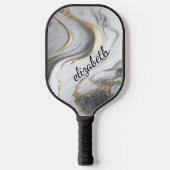 Raquette De Pickleball Monogramme Gris Noir Marbre Swirl Chic élégant (Recto)