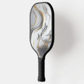 Raquette De Pickleball Monogramme Gris Noir Marbre Swirl Chic élégant (Gauche)