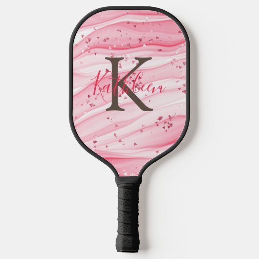Raquette De Pickleball Monogramme Gris rose blanc Parties scintillant éti (Verso)