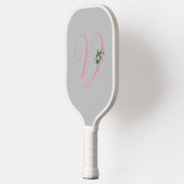 Raquette De Pickleball monogramme gris rose gris aquarelle gris fleur (Gauche)