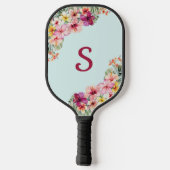 Raquette De Pickleball Monogramme Hibiscus rose Fleurs tropicales florale (Verso)