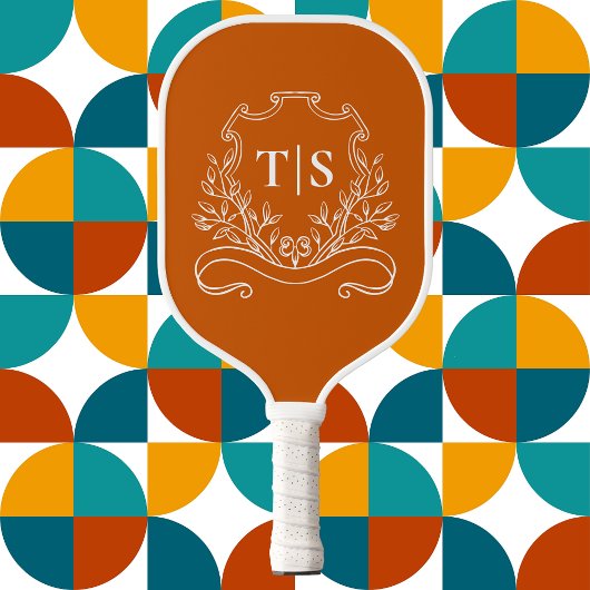Raquette De Pickleball Monogramme Initial Classique en Terracotta Rustiqu