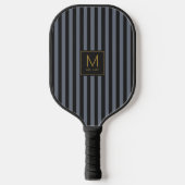 Raquette De Pickleball Monogramme Initial Doré Moderne Rayé Noir Élégant (Recto)