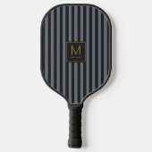 Raquette De Pickleball Monogramme Initial Doré Moderne Rayé Noir Élégant (Verso)