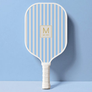 Raquette De Pickleball Monogramme Initial Doré Simple avec Rayures Bleues