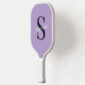 Raquette De Pickleball Monogramme Initial & Nom de Base Violet (Gauche)