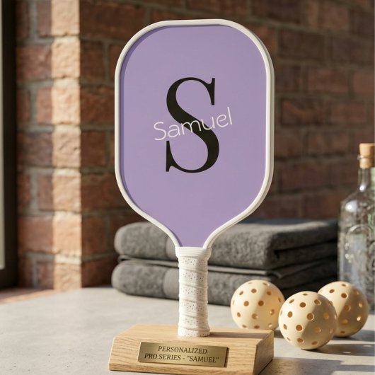 Raquette De Pickleball Monogramme Initial & Nom de Base Violet