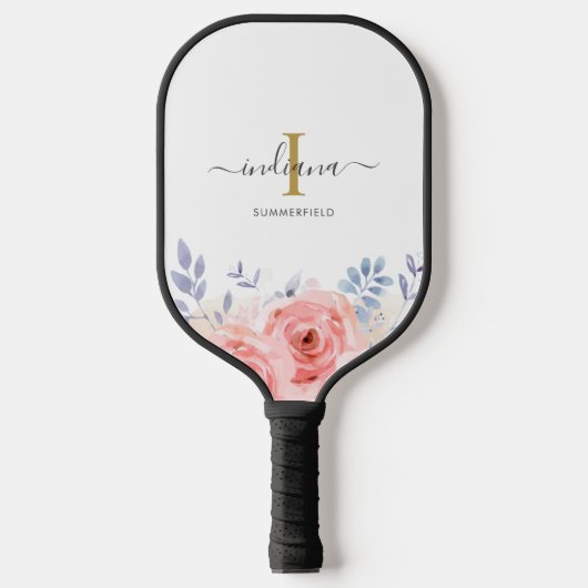 Raquette De Pickleball Monogramme Initial Nom Lilas Rose Floral (Recto)