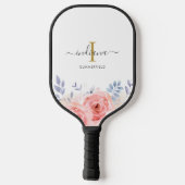 Raquette De Pickleball Monogramme Initial Nom Lilas Rose Floral (Verso)