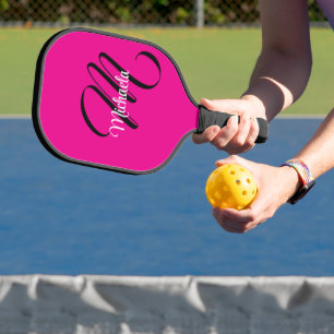 Raquette De Pickleball Monogramme initial nom moderne minimaliste rose ch