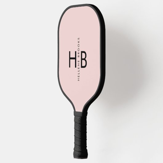 Raquette De Pickleball Monogramme initial rose et noir moderne (Gauche)