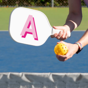 Raquette De Pickleball Monogramme initial rose gras et rose chaud