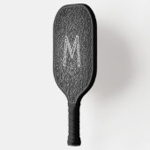 Raquette De Pickleball Monogramme initial sur grains de cuir noir Imprime (Gauche)