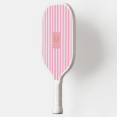 Raquette De Pickleball Monogramme Initiale Moderne Doré Rayures Rose Élég (Gauche)