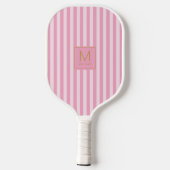 Raquette De Pickleball Monogramme Initiale Moderne Doré Rayures Rose Élég (Verso)